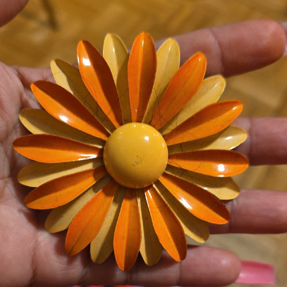 Vintage Orange and Yellow Flower Brooch